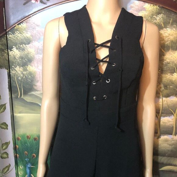 Urban Outfitters Silence + Noise Black Lace Up Romper 2 - Picture 1 of 3